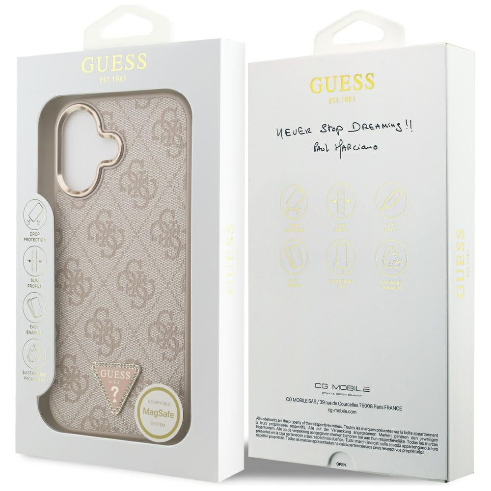 MagSafe Case for Apple iPhone 17, Guess, 4G Triangle Logo, Golden Pink