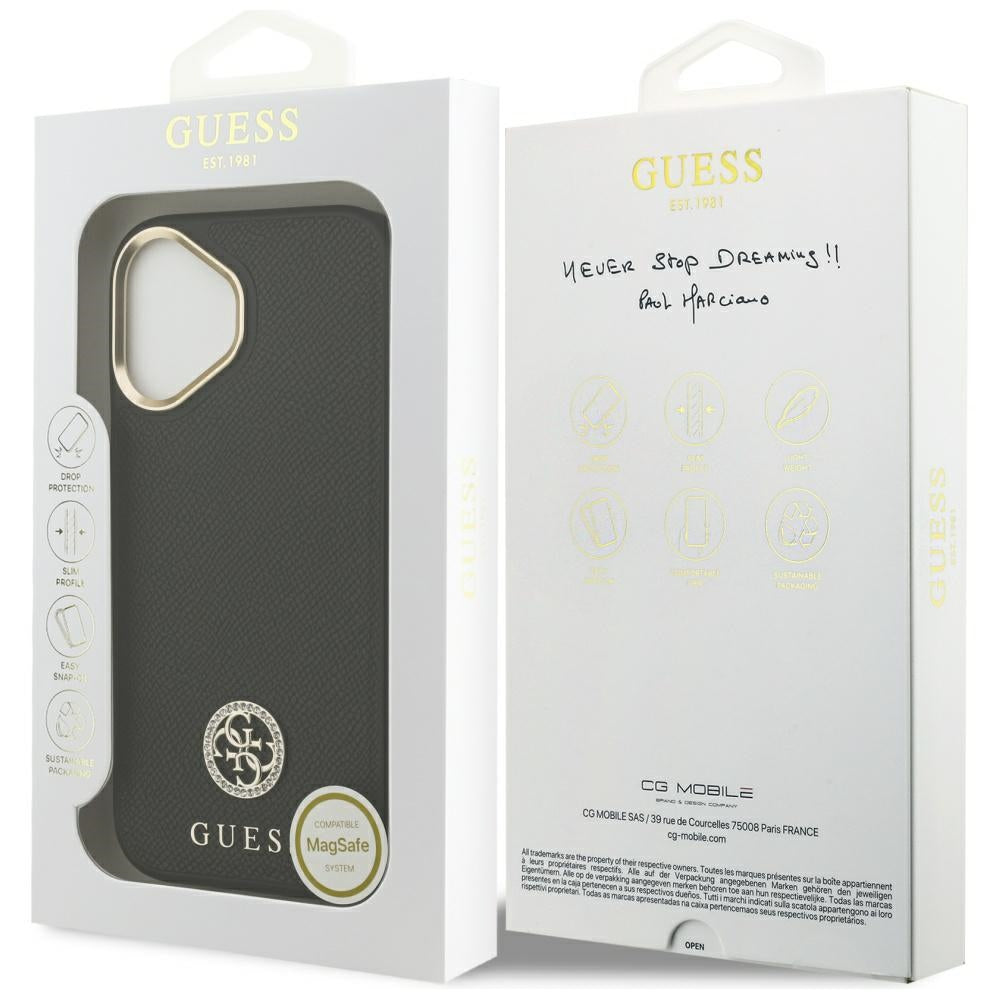 MagSafe Case for Apple iPhone 17, Guess, Grained Strass Logo, Black