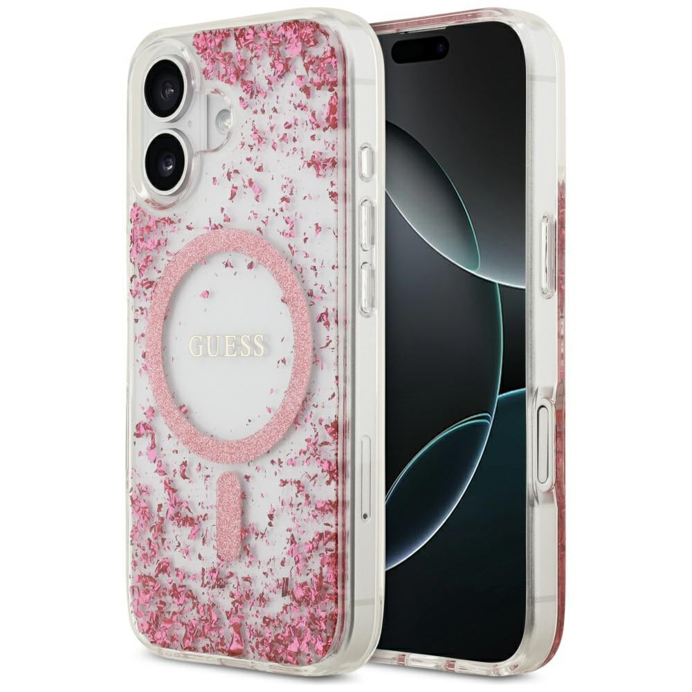 MagSafe Case for Apple iPhone 17, Guess, Resin Bottom Glitter, Pink