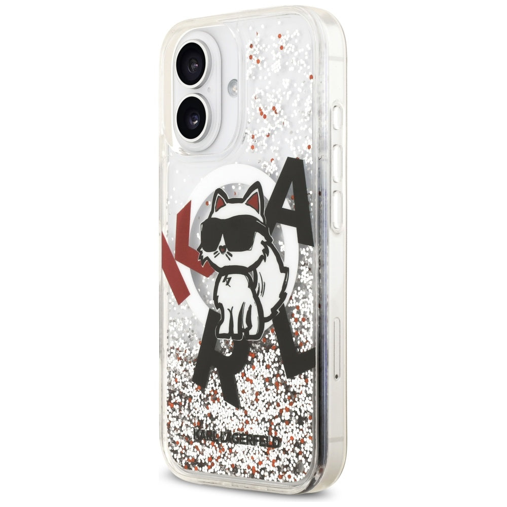 MagSafe Case for Apple iPhone 17, Karl Lagerfeld, Liquid Glitter Choupette Logo, Transparent