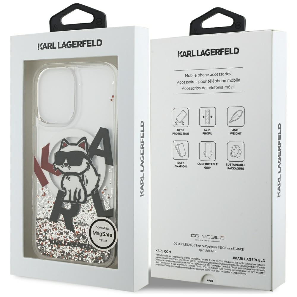 MagSafe Case for Apple iPhone 17, Karl Lagerfeld, Liquid Glitter Choupette Logo, Transparent