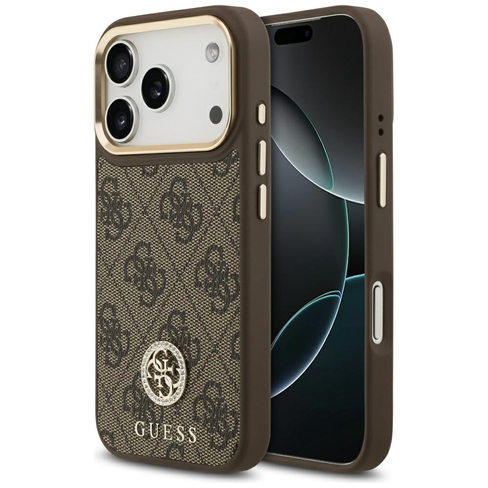 MagSafe Case for Apple iPhone 17 Pro, Guess, 4G Strass Logo, Brown