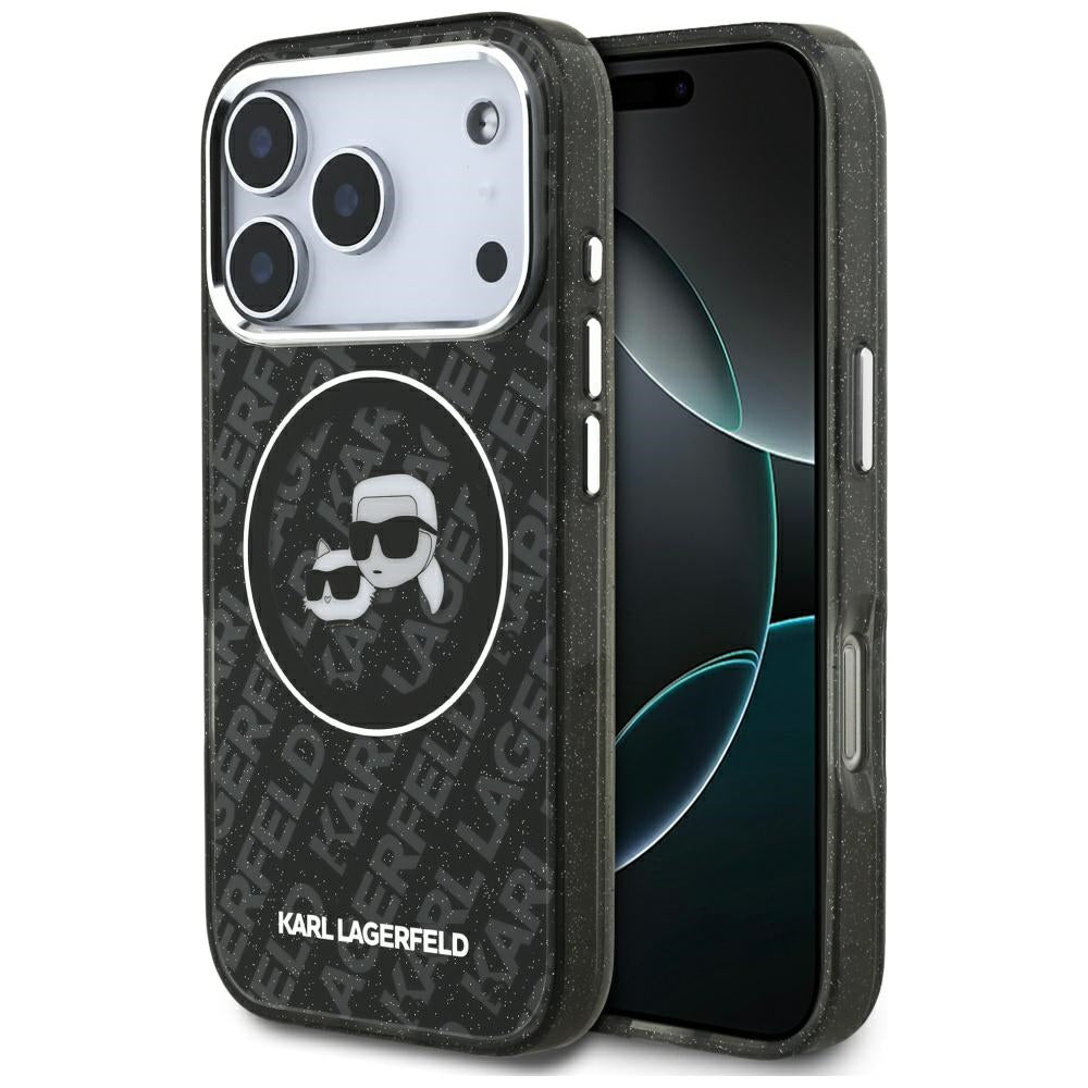 MagSafe Case for Apple iPhone 17 Pro, Karl Lagerfeld, Glitter Karl & Choupette Head, Black