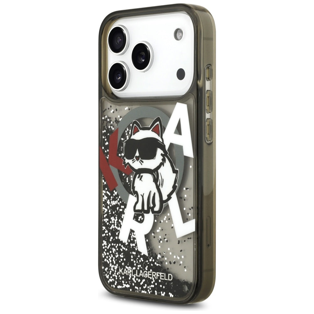 MagSafe Case for Apple iPhone 17 Pro, Karl Lagerfeld, Liquid Glitter Choupette Logo, Black