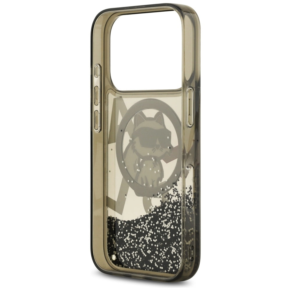 MagSafe Case for Apple iPhone 17 Pro, Karl Lagerfeld, Liquid Glitter Choupette Logo, Black