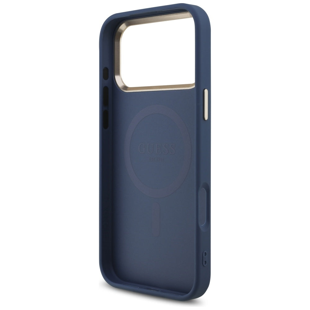 MagSafe Case for Apple iPhone 17 Pro Max, Guess, 4G Triangle Logo, Golden Blue