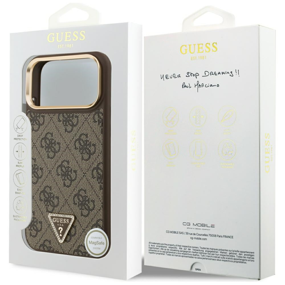 MagSafe Case for Apple iPhone 17 Pro Max, Guess, 4G Triangle Logo, Golden Brown