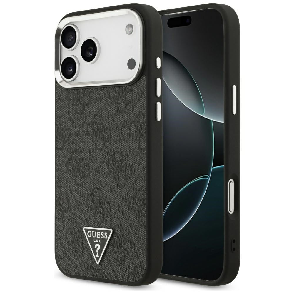 MagSafe Case for Apple iPhone 17 Pro Max, Guess, 4G Triangle Logo, Black Silver