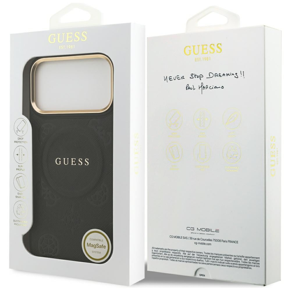 MagSafe Case for Apple iPhone 17 Pro Max, Guess, Peony Hot Stamp, Black