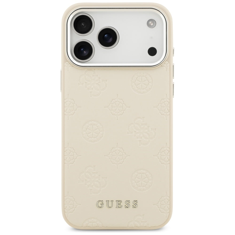 MagSafe Case for Apple iPhone 17 Pro Max, Guess, Peony Hot Stamp Script, Beige