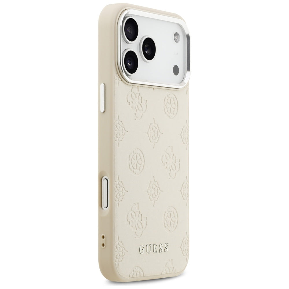 MagSafe Case for Apple iPhone 17 Pro Max, Guess, Peony Hot Stamp Script, Beige