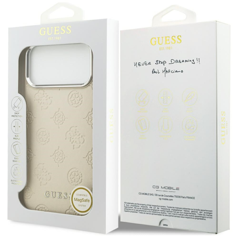 MagSafe Case for Apple iPhone 17 Pro Max, Guess, Peony Hot Stamp Script, Beige