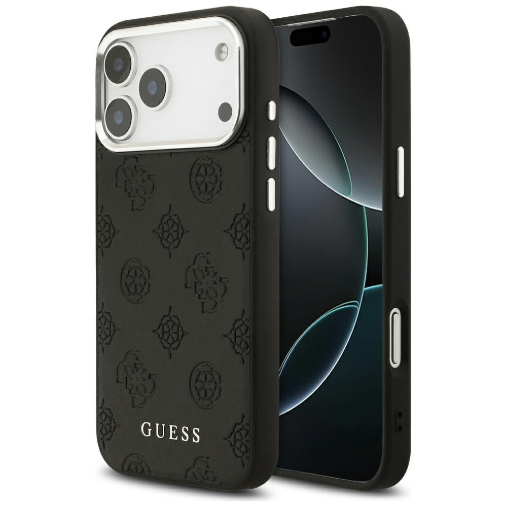 MagSafe Case for Apple iPhone 17 Pro Max, Guess, Peony Hot Stamp Script, Black