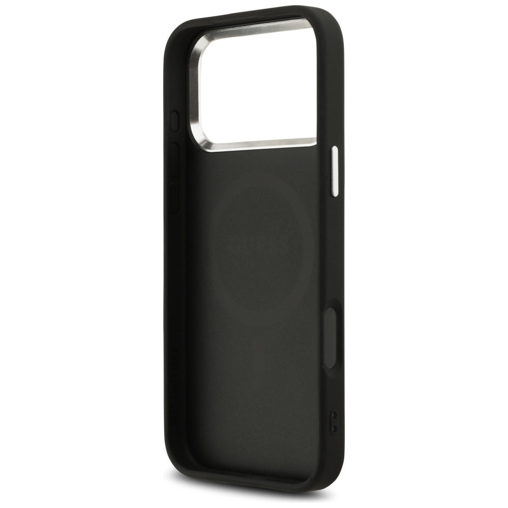 MagSafe Case for Apple iPhone 17 Pro Max, Guess, Peony Hot Stamp Script, Black