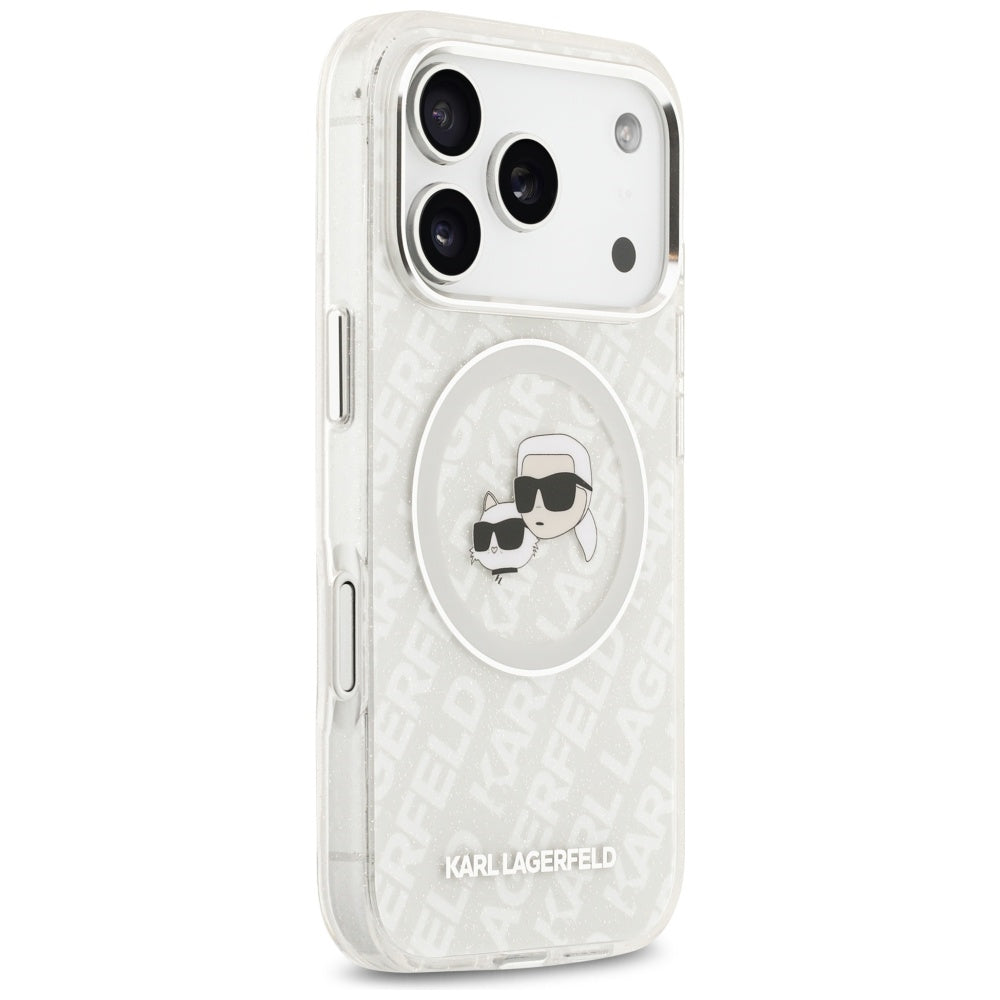 MagSafe Case for Apple iPhone 17 Pro Max, Karl Lagerfeld, Glitter Karl & Choupette Head, White