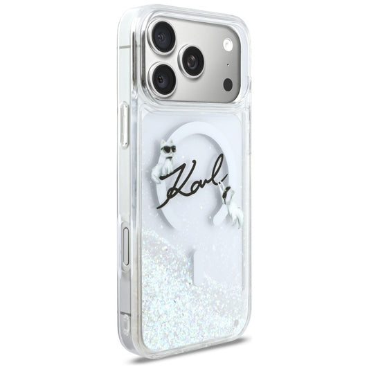 MagSafe Case for Apple iPhone 17 Pro Max, Karl Lagerfeld, Glitter Karl Script Logo, Transparent