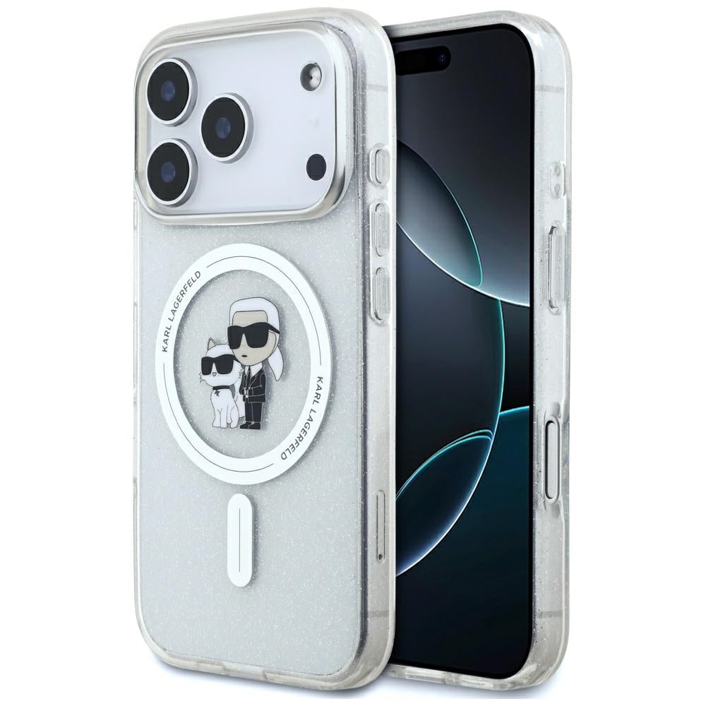 MagSafe Case for Apple iPhone 17 Pro Max, Karl Lagerfeld, IML Glitter Karl & Choupette, Transparent