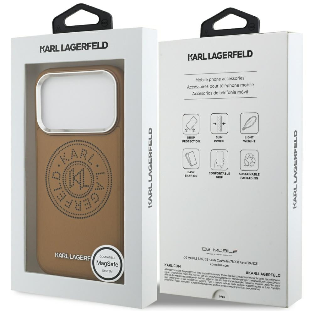 MagSafe Case for Apple iPhone 17 Pro Max, Karl Lagerfeld, Point & Metal Logo, Brown