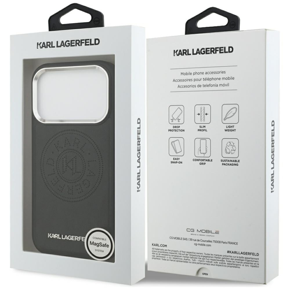 MagSafe Case for Apple iPhone 17 Pro Max, Karl Lagerfeld, Point & Metal Logo, Black