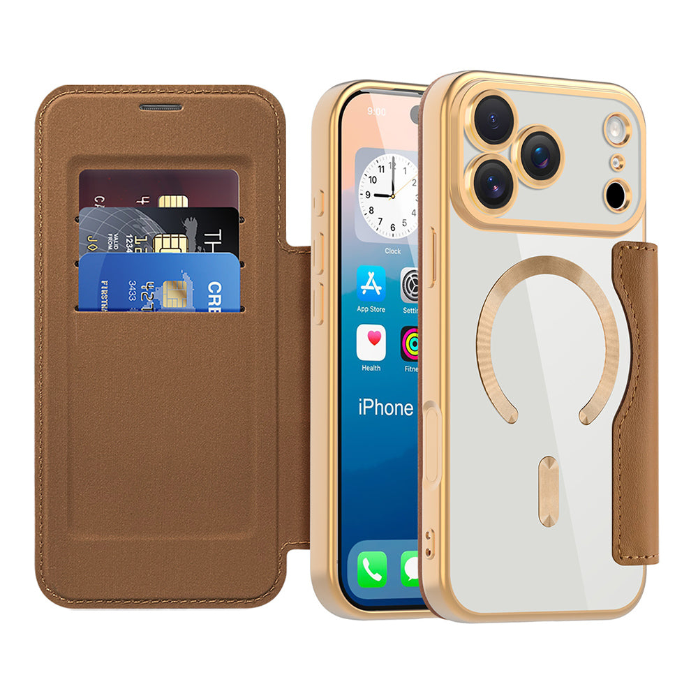 MagSafe Case for Apple iPhone 17 Pro, Techsuit, SmartMag Book, Brown