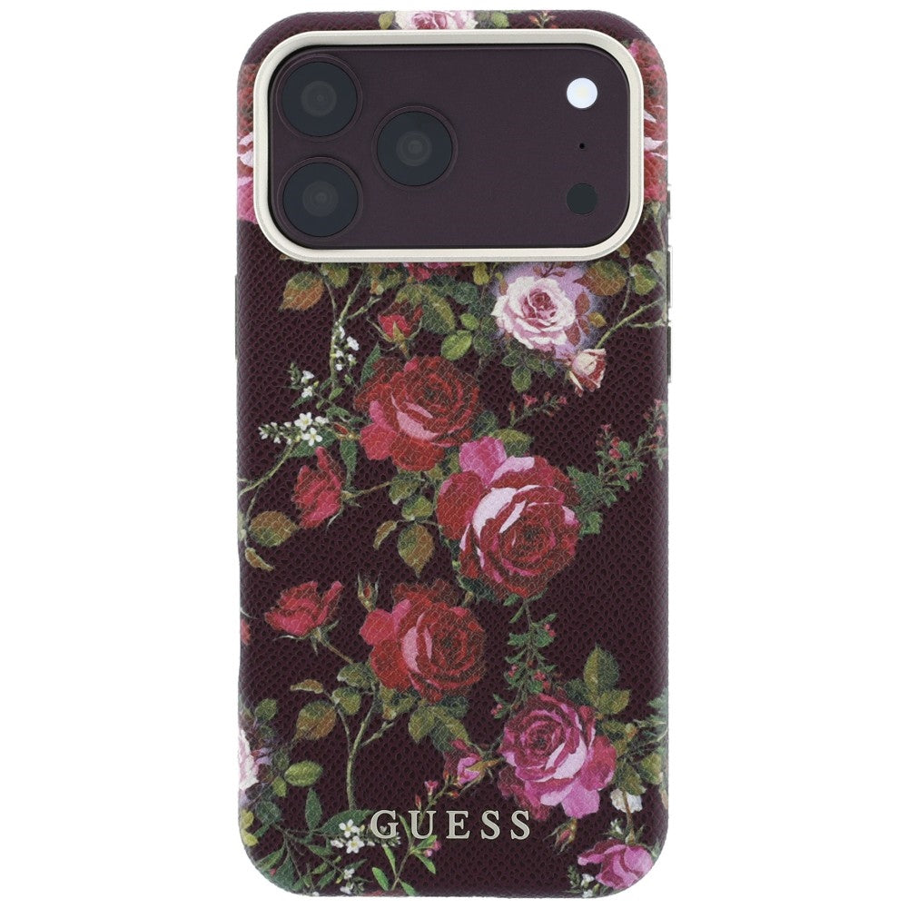 MagSafe Case for Apple iPhone 18 Pro / 17 Pro, Guess, Blossom Roses Print, Burgundy