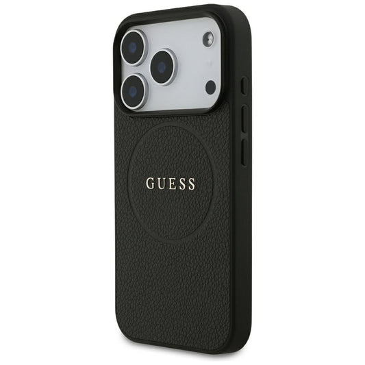 MagSafe Case for Apple iPhone 18 Pro / 17 Pro, Guess, Grained Gold Ring, Black