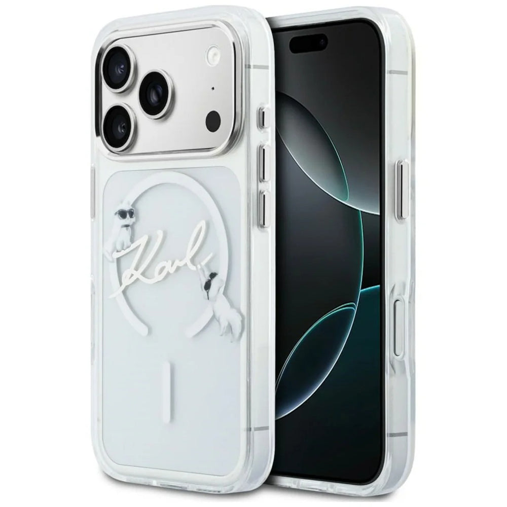 MagSafe Case for Apple iPhone 18 Pro / 17 Pro, Karl Lagerfeld, IML Choupette Karl Script Logo, Transparent
