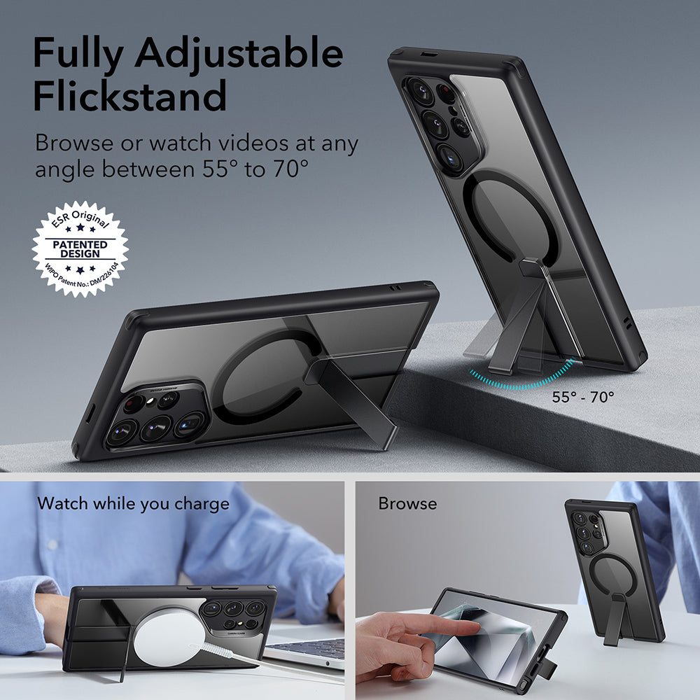 MagSafe Case for Samsung Galaxy S24 Ultra S928, ESR, Boost Flickstand, Black Transparent