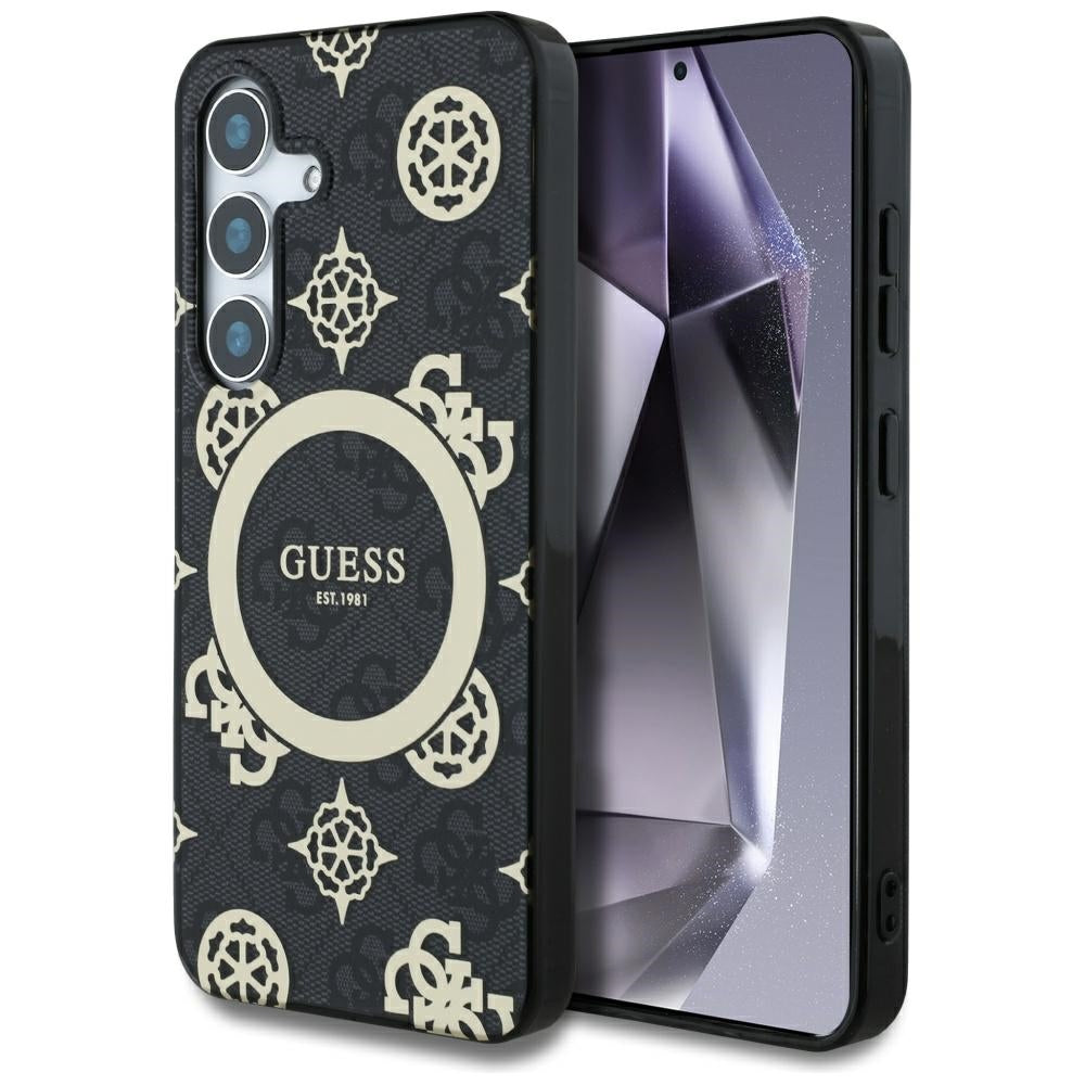 MagSafe Case for Samsung Galaxy S25 S931, Guess, IML Peony On 4G Background, Black