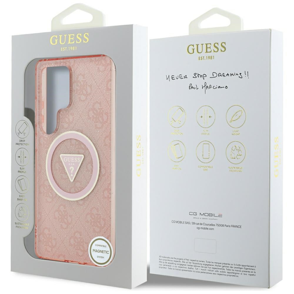 MagSafe Case for Samsung Galaxy S25 Ultra S938, Guess, IML Glitter 4G Circle Triangle, Pink