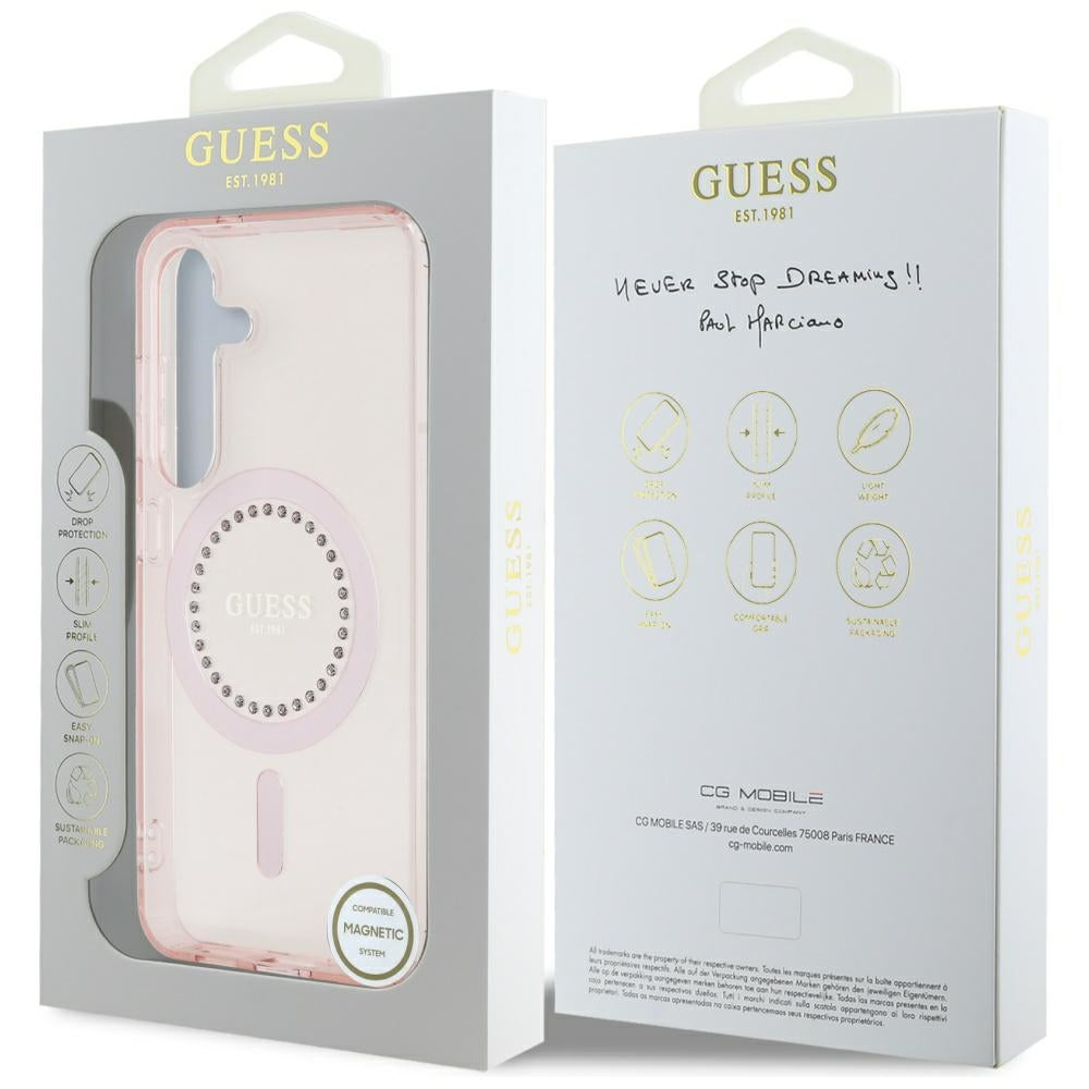 MagSafe Case for Samsung Galaxy S25 S931, Guess, IML Rhinestone, Pink