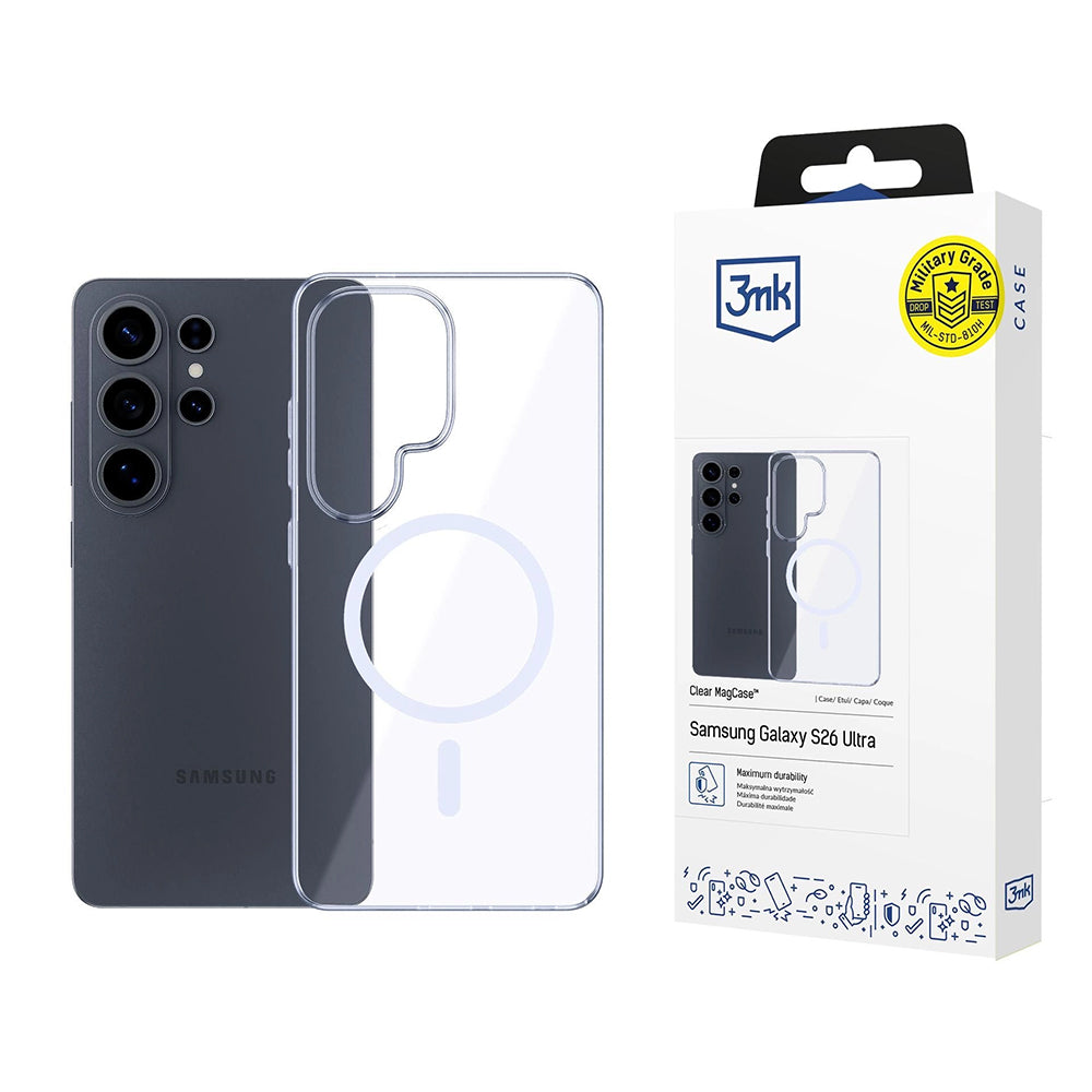 MagSafe Case for Samsung Galaxy S26 Ultra S948, 3MK, Clear MagCase, Transparent