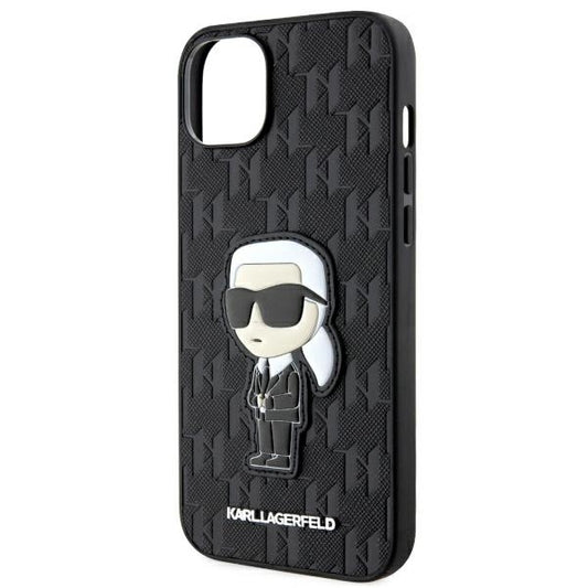 Case for Apple iPhone 14 Plus, Karl Lagerfeld, Saffiano Monogram Ikonik Karl, Black