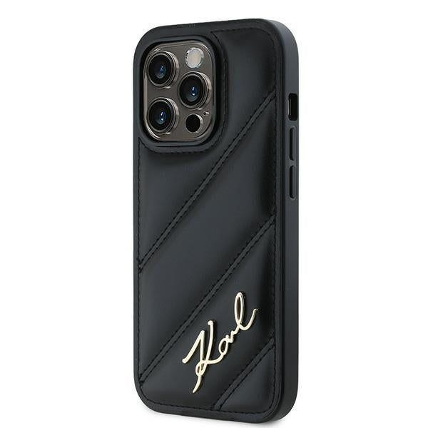 Case for Apple iPhone 14 Pro, Karl Lagerfeld, Diagonal Quilted Script, Black