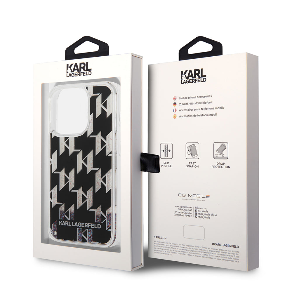 Case for Apple iPhone 14 Pro, Karl Lagerfeld, Liquid Glitter Monogram, Black