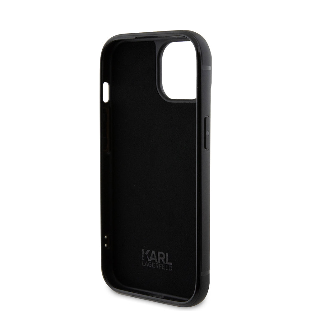 Case for Apple iPhone 15, Karl Lagerfeld, Rhinestone Metal Plate, Black