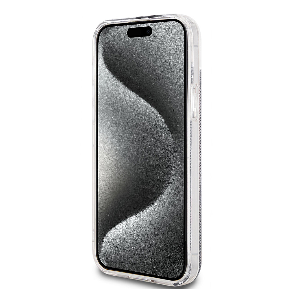 Case for Apple iPhone 15 Plus, Guess, IML 4G Gold Stripe, Black