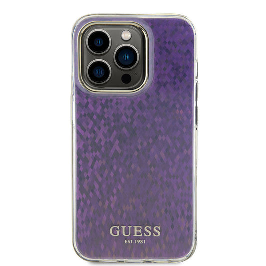 Case for Apple iPhone 15 Pro, Guess, IML Faceted Mirror Disco Iridescent, Pink