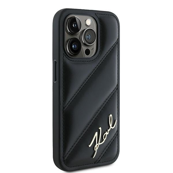 Case for Apple iPhone 15 Pro, Karl Lagerfeld, Diagonal Quilted Script, Black