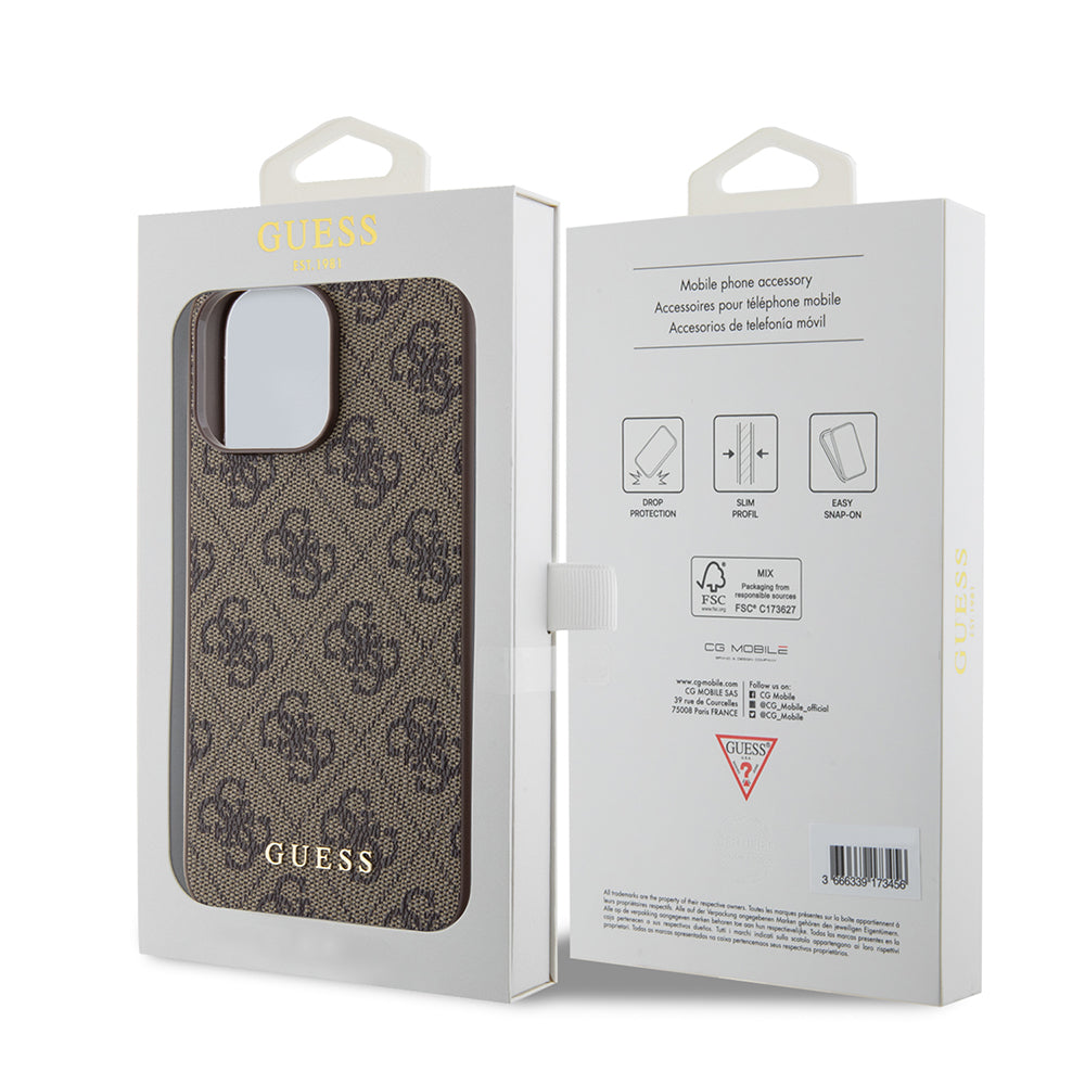 Case for Apple iPhone 15 Pro Max, Guess, 4G Metal Gold Logo, Brown