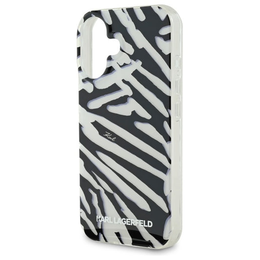 Case for Apple iPhone 16, Karl Lagerfeld, IML Luxury Zebra Pattern with Strap, Black