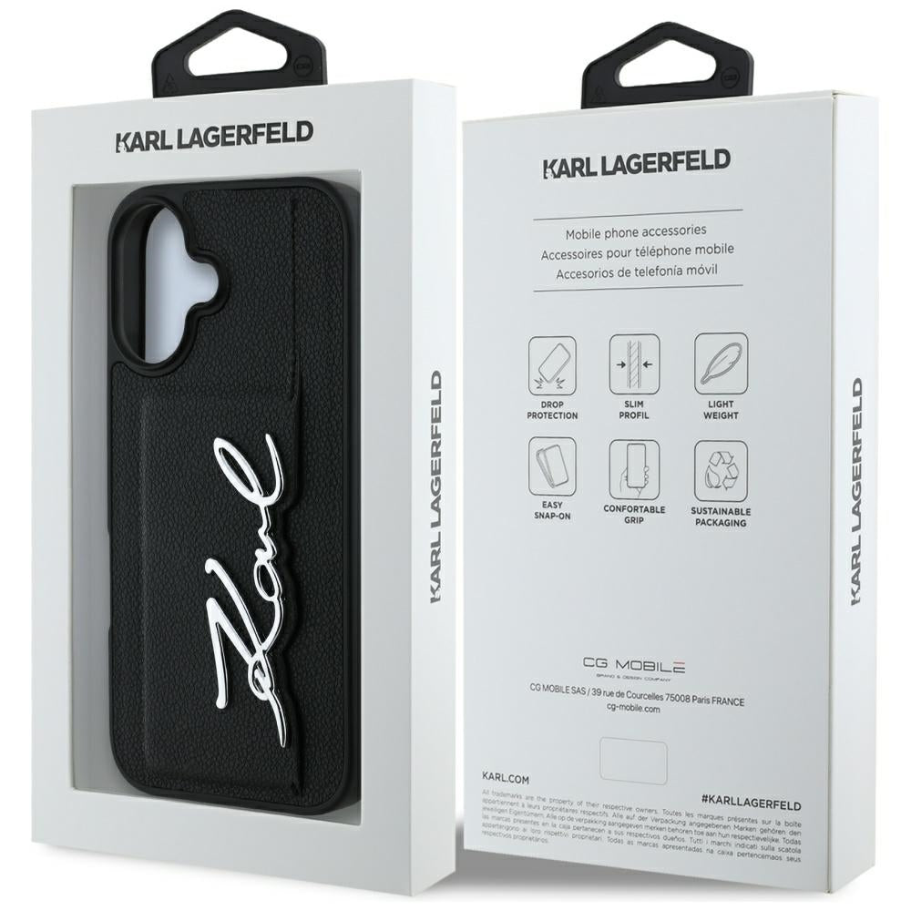 Case for Apple iPhone 16, Karl Lagerfeld, Metal Signature, Black