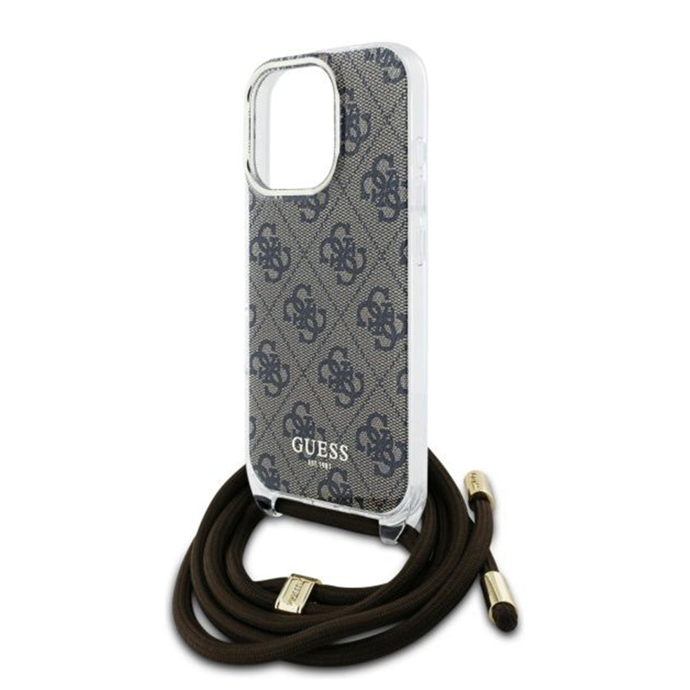 Case for Apple iPhone 16 Pro, Guess, Crossbody Cord 4G Print, Brown
