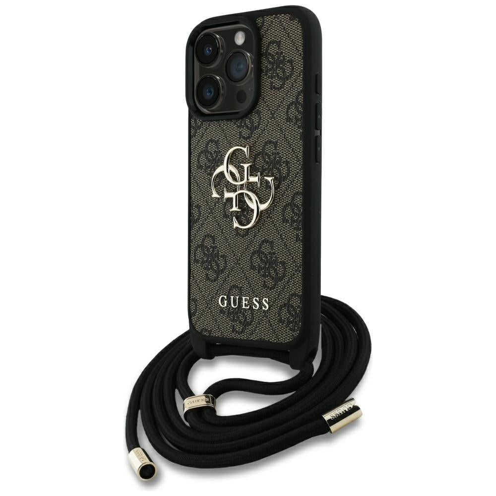 Case for Apple iPhone 16 Pro Max, Guess, 4G CBDY Big Logo with Cord Strap, Brown