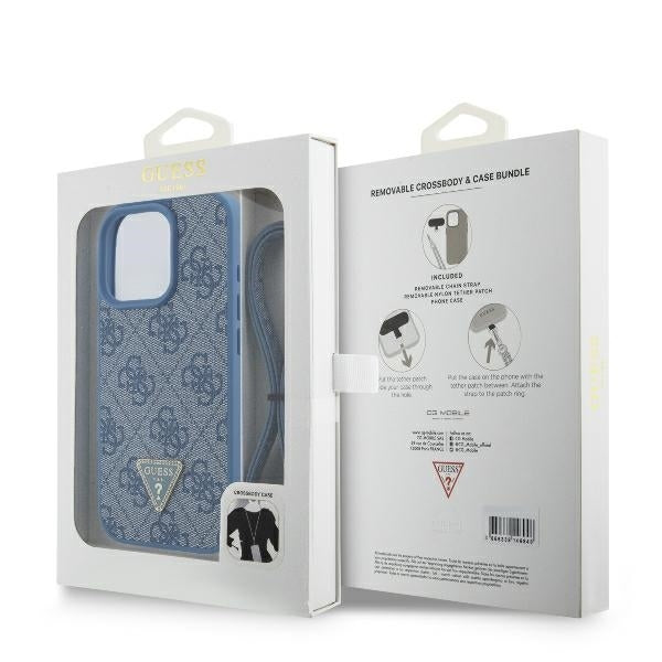 Case for Apple iPhone 16 Pro Max, Guess, Crossbody 4G Triangle Strass, Blue