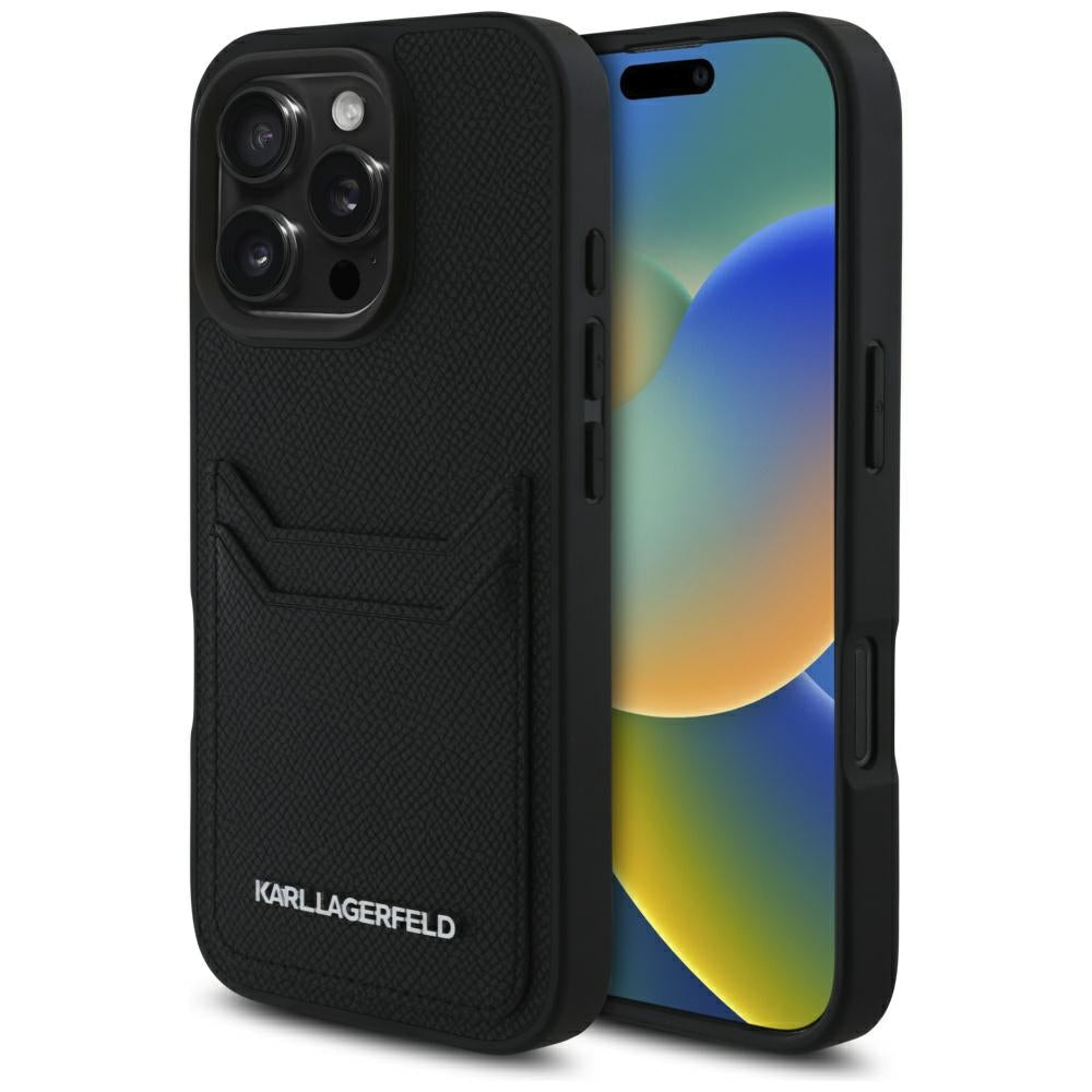 Case for Apple iPhone 16 Pro Max, Karl Lagerfeld, Grained Cardslots, Black