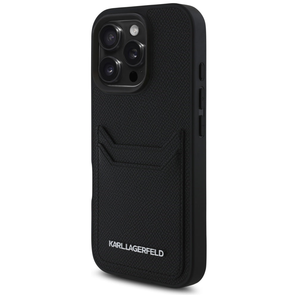 Case for Apple iPhone 16 Pro Max, Karl Lagerfeld, Grained Cardslots, Black