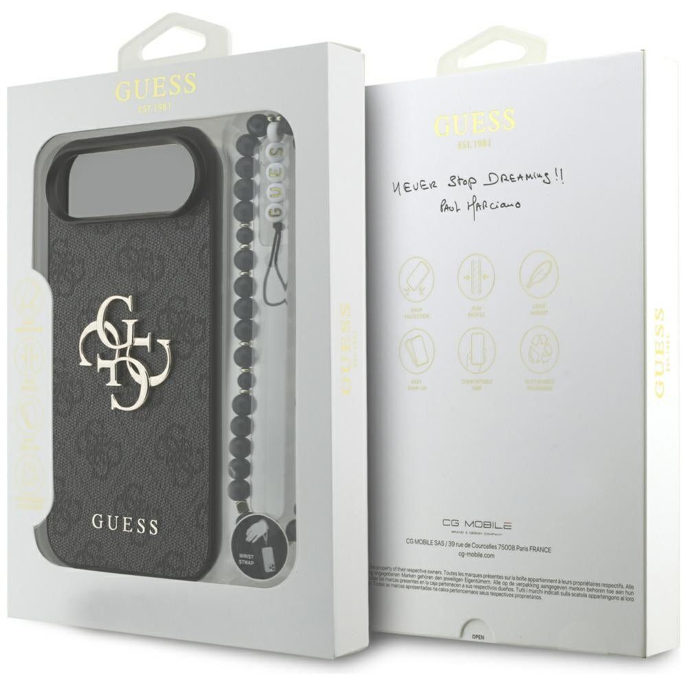 Case for Apple iPhone 17 Air, Guess, 4G Classic Logo with Strap, Black