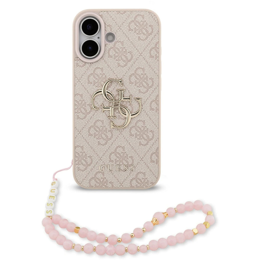 Case for Apple iPhone 17, Guess, 4G Classic Logo with Strap, Pink