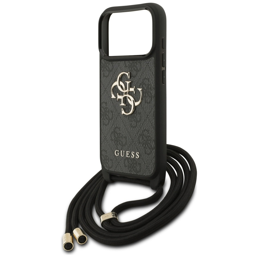Case for Apple iPhone 17 Pro, Guess, Crossbody Cord 4G Big Log, Black